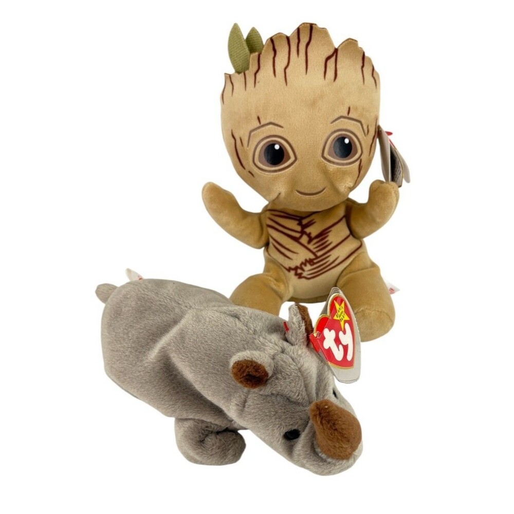 Lot of 2 -- TY Beanie Babies Marvel Super Heroes - GROOT & SPIKE
